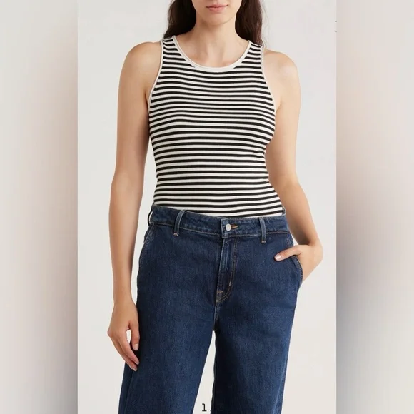 Splendid x Cella Jane Black & Snow Stripe Sweater Tank NWT Size Small - Picture 1 of 8